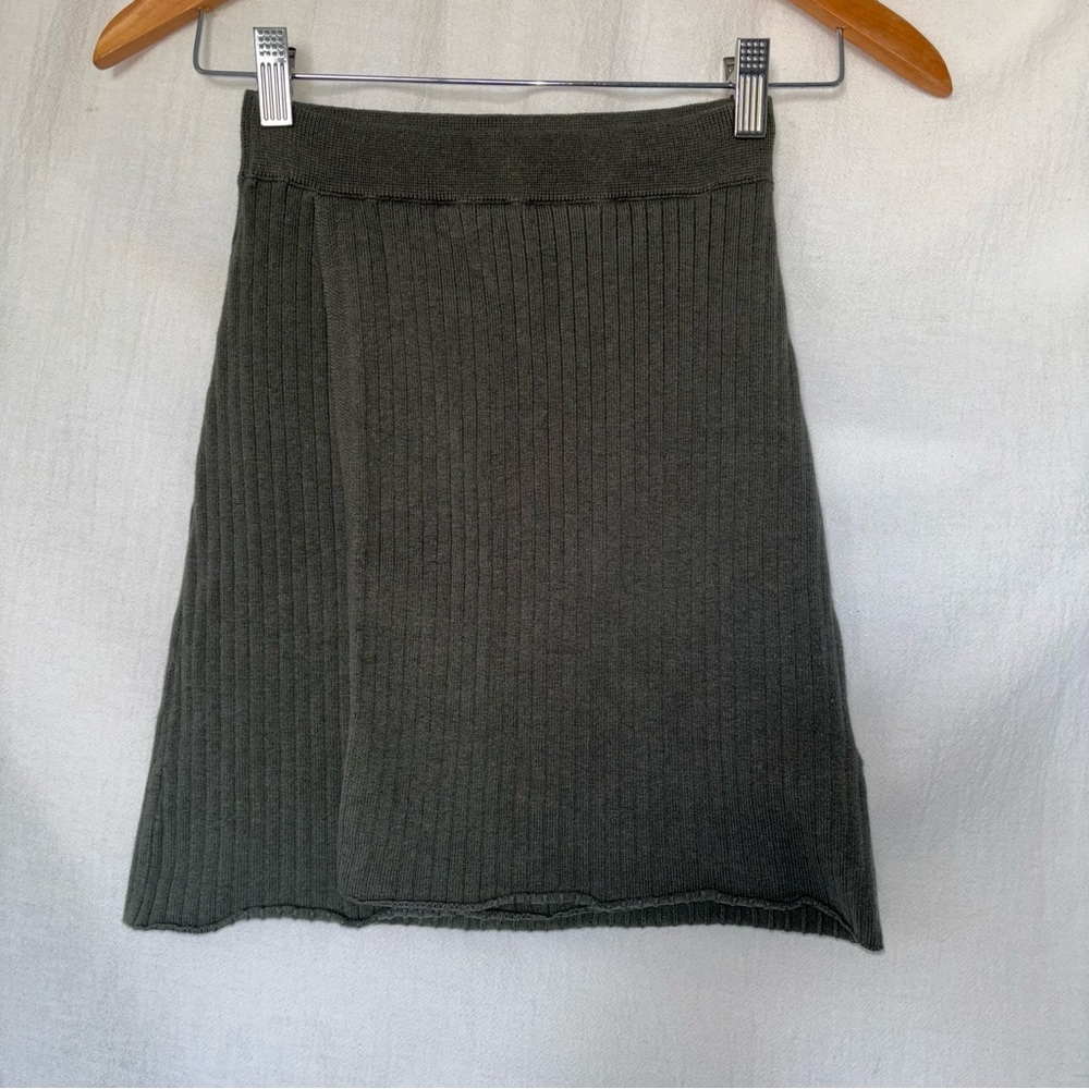 Free People Green Ribbed A-line Mini Skirt